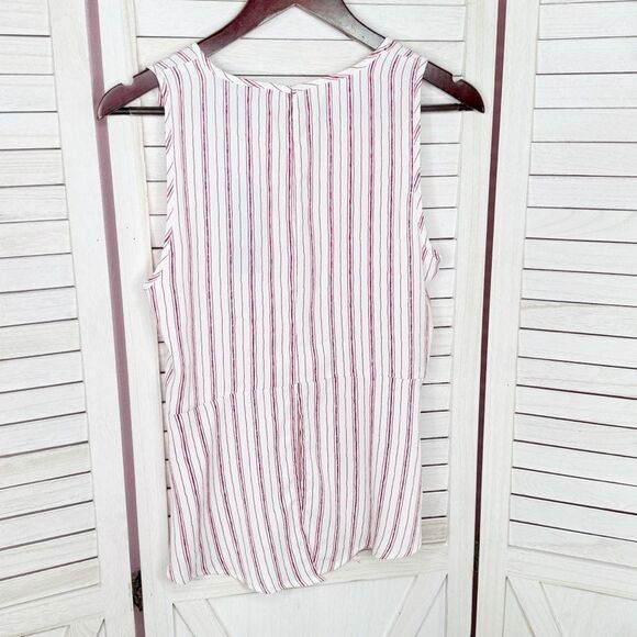 BCBGMaxAzria Striped Split Back Hem Sleeveless Tank Top Shirt Red White XS - Picture 10 of 14
